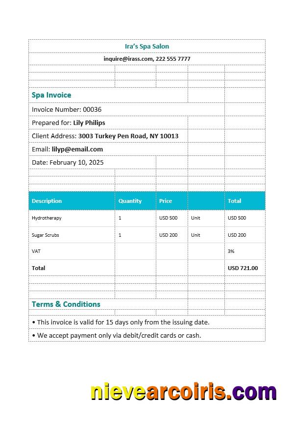 Editable Spa Invoice